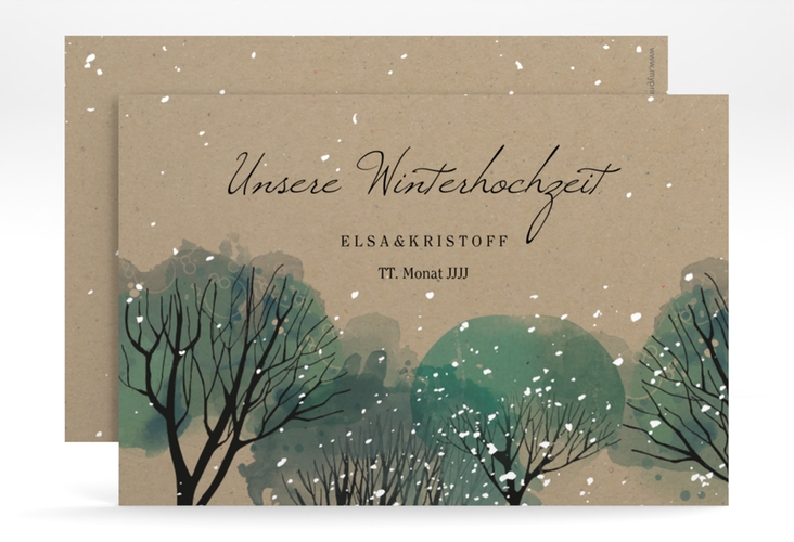 Save the Date-Karte Winterhochzeit A6 Karte quer Kraftpapier