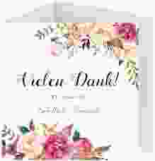 Dankeskarte Hochzeit Flowers quadr. Doppel-Klappkarte weiss mit bunten Aquarell-Blumen