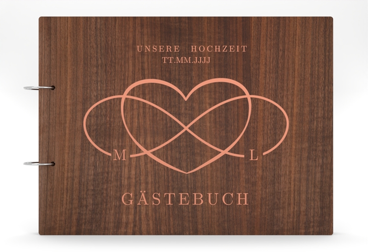 Gästebuch Holzcover Nussbaum Infinity Holz-Cover, bedruckt apricot