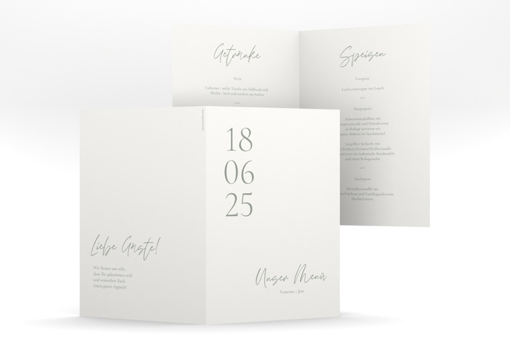 Menükarte Hochzeit Day A5 Klappkarte hoch weiss mit Datum im minimalistischen Design