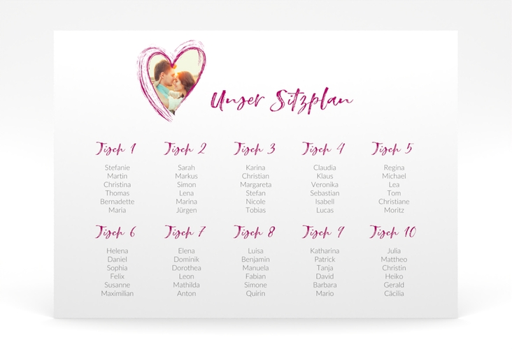 Sitzplan Poster Hochzeit Liebe 70 x 50 cm Poster pink