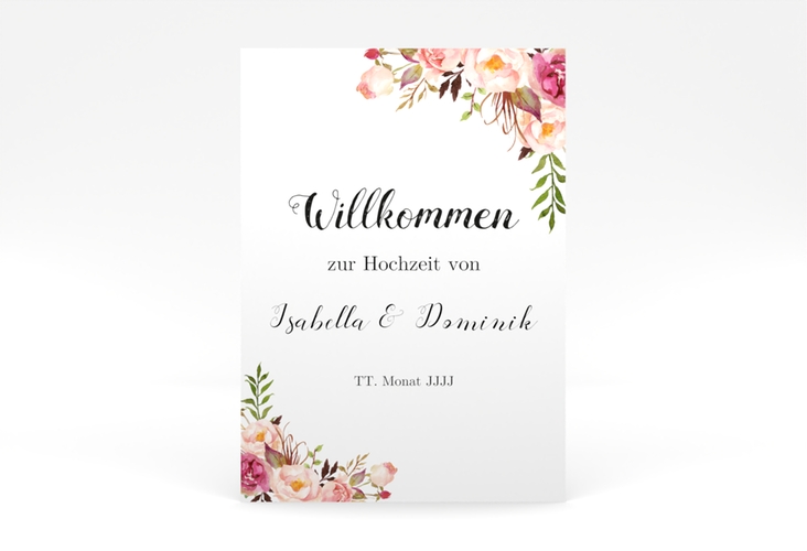 Willkommensschild Poster Flowers 50 x 70 cm Poster weiss mit bunten Aquarell-Blumen