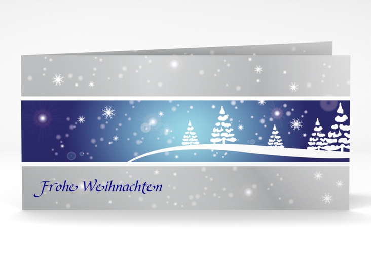 Weihnachtskarte Magical lange Klappkarte quer blau