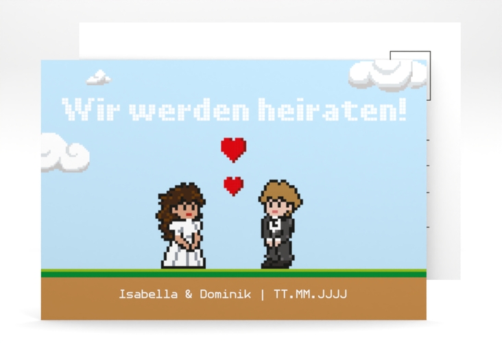 Verlobungskarte Hochzeit Pixel A6 Postkarte bunt