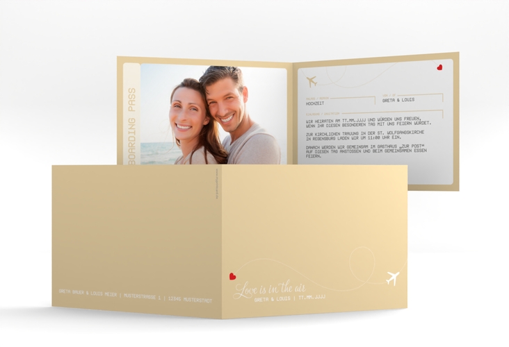 Hochzeitseinladung Weddingpass A6 Klappkarte quer beige