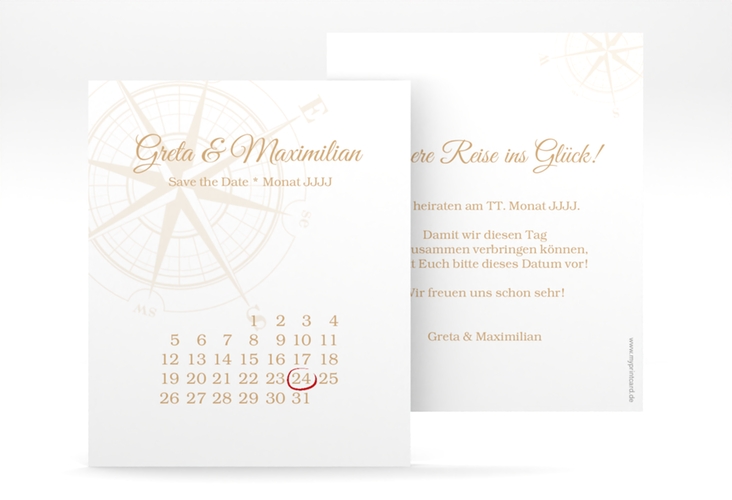 Save the Date-Kalenderblatt Windrose Kalenderblatt-Karte beige