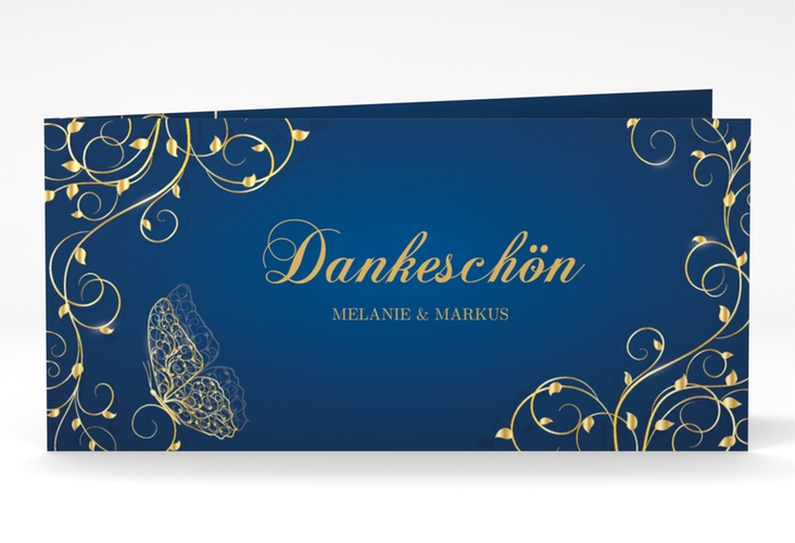 Danksagungskarte Hochzeit Eternity lange Klappkarte quer blau