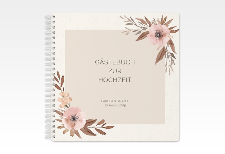 Gästebuch Hochzeit Modest Ringbindung mit elegantem Blumen-Aquarell