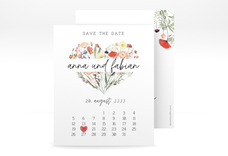 Save the Date-Kalenderblatt Wildblumenherz Kalenderblatt-Karte hochglanz