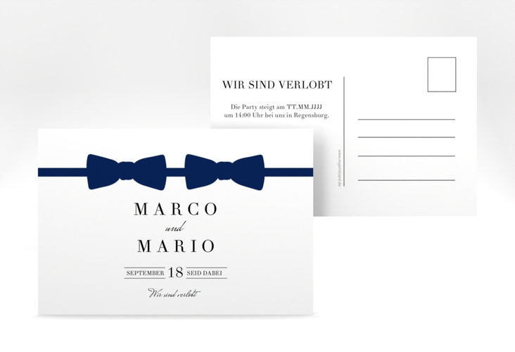 Verlobungskarte Hochzeit Suits A6 Postkarte blau