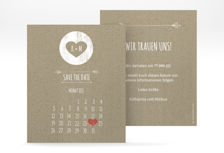 Save the Date-Kalenderblatt Shabby Kalenderblatt-Karte Kraftpapier