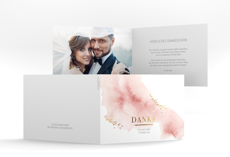 Danksagungskarte Hochzeit Pastell A6 Klappkarte quer rosa