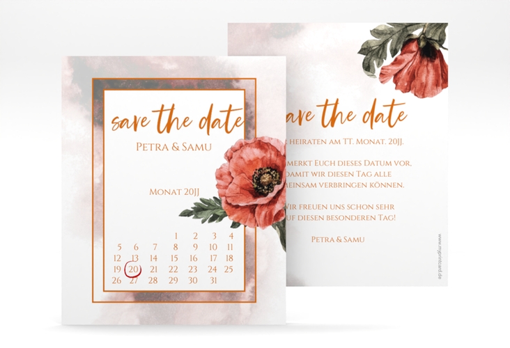 Save the Date-Kalenderblatt Sommer Kalenderblatt-Karte hochglanz mit Mohnblumen-Aquarell