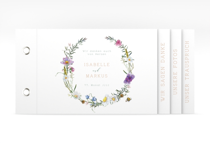 Danksagungskarte Hochzeit Blumengarten Booklet mit Blumenkranz und Hummel