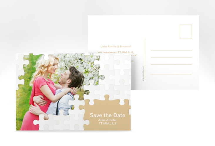 Save the Date-Postkarte Puzzle A6 Postkarte beige