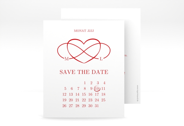 Save the Date-Kalenderblatt Infinity Kalenderblatt-Karte rot hochglanz