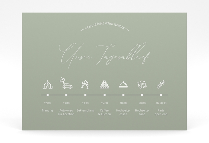 Tagesablauf Poster Hochzeit Federschrift 70 x 50 cm Poster in schlichtem Design mit Kalligrafie