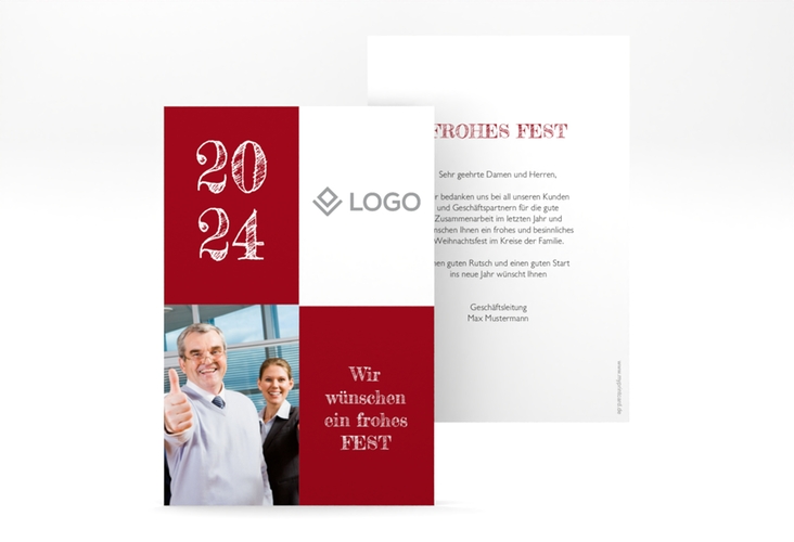 Business-Weihnachtskarte Partner A6 Karte hoch modern mit Firmenlogo