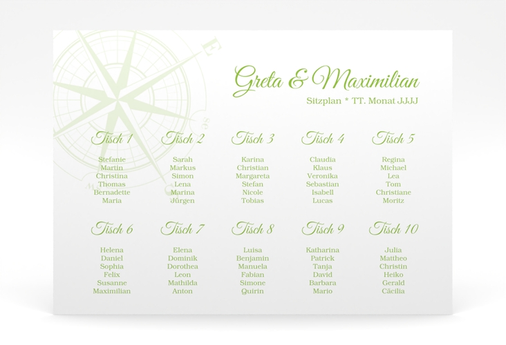 Sitzplan Poster Hochzeit Windrose 70 x 50 cm Poster gruen