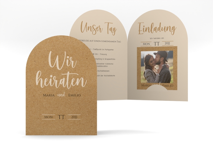 Einladungskarte Hochzeit Noble A6 Bogen-Klappkarte + Foto Kraftpapier mit elegantem Schriftzug