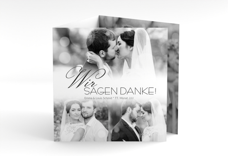 Dankeskarte Hochzeit Bokeh quadr. Doppel-Klappkarte weiss