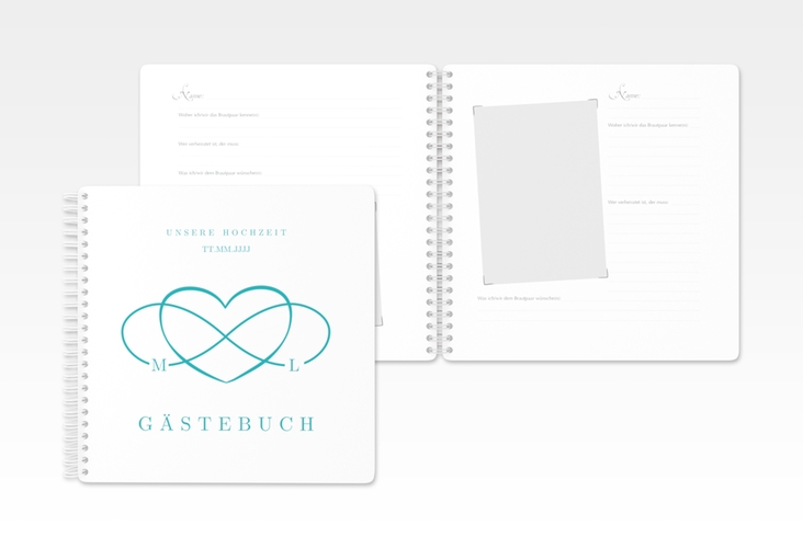 Gästebuch Hochzeit Infinity Ringbindung tuerkis