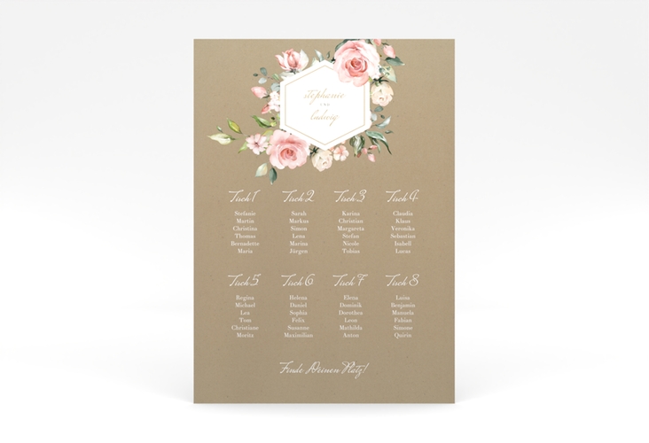 Sitzplan Poster Hochzeit Graceful 50 x 70 cm Poster mit Rosenblüten in Rosa und Weiß