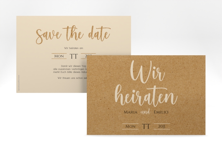 Save the Date-Karte Noble A6 Karte quer Kraftpapier mit elegantem Schriftzug