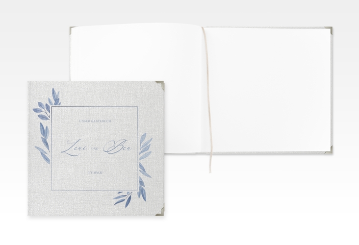 Gästebuch Selection Hochzeit Classicblue Leinen-Hardcover mit geometrischem Herz und Rosen in Aquarell