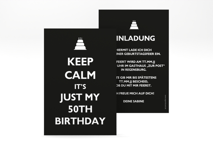 Einladung 50. Geburtstag KeepCalm A6 Karte hoch hochglanz