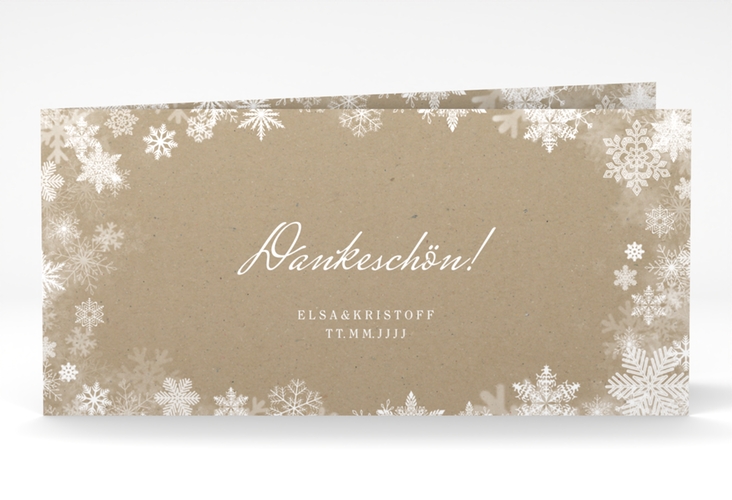 Danksagung Hochzeit  Snowfall lange Klappkarte quer mit Schneeflocken für Winterhochzeit