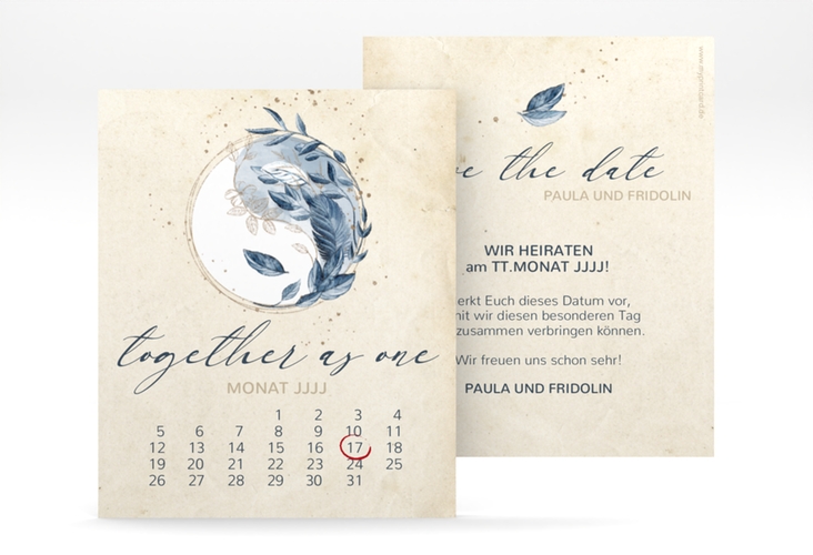 Save the Date-Kalenderblatt YinYang Kalenderblatt-Karte hochglanz im Vintage-Look