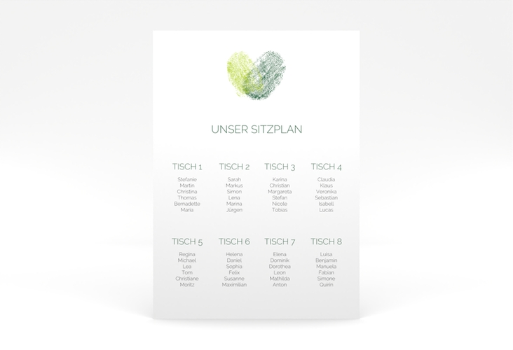 Sitzplan Poster Hochzeit Fingerprint 50 x 70 cm Poster gruen schlicht mit Fingerabdruck-Motiv