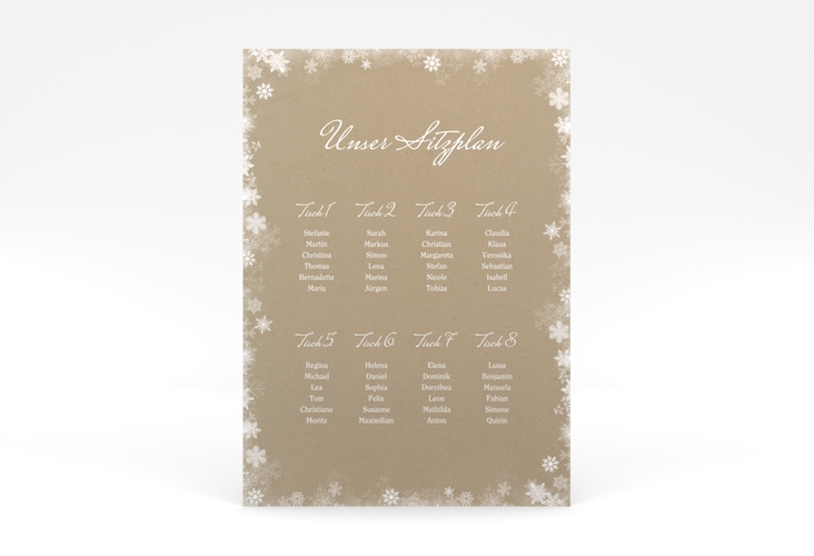 Sitzplan Poster Hochzeit Snowfall 50 x 70 cm Poster mit Schneeflocken für Winterhochzeit