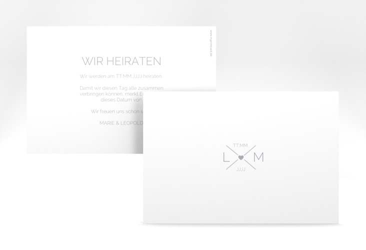 Save the Date-Karte Initials A6 Karte quer grau mit Initialen im minimalistischen Design