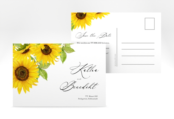 Save the Date-Postkarte Sonnenblume A6 Postkarte weiss