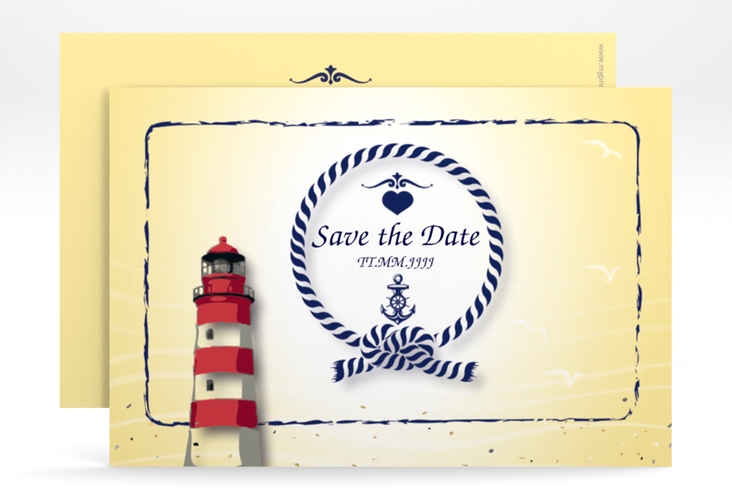 Save the Date-Karte Hochzeit Sylt A6 Karte quer gelb mit Leuchtturm