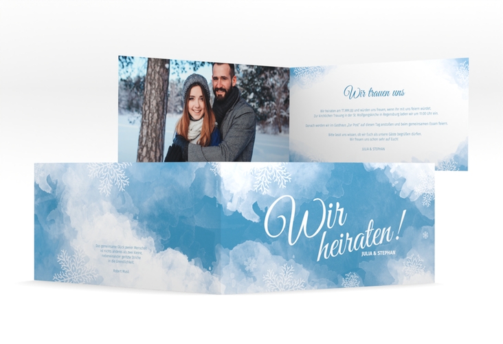 Hochzeitseinladung Frozen lange Klappkarte quer mit Winter-Design