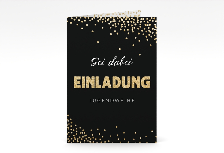 Einladungskarte Jugendweihe Glimmer A6 Klappkarte hoch gold