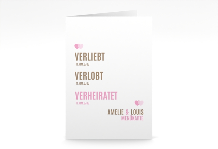 Menükarte Hochzeit Couple A5 Klappkarte hoch rosa