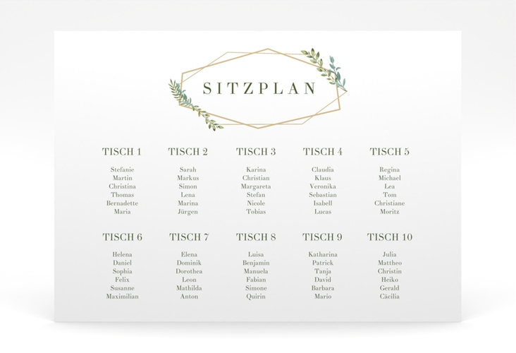 Sitzplan Poster Hochzeit Herbarium 70 x 50 cm Poster mit geometrischem Rahmen und Blätter-Dekor