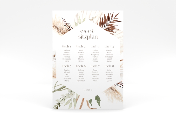 Sitzplan Poster Hochzeit Bohemian 50 x 70 cm Poster weiss