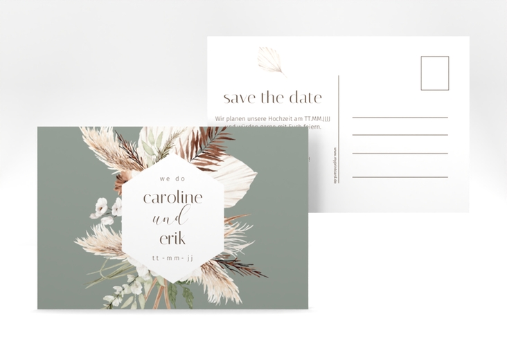 Save the Date-Postkarte Bohemian A6 Postkarte gruen hochglanz