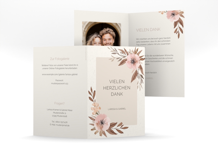 Danksagungskarte Hochzeit Modest A6 Klappkarte hoch mit elegantem Blumen-Aquarell