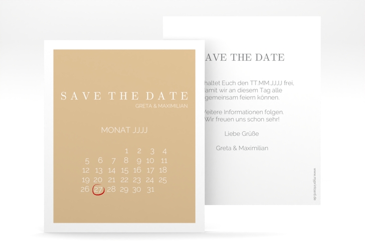 Save the Date-Kalenderblatt Simply Kalenderblatt-Karte beige hochglanz