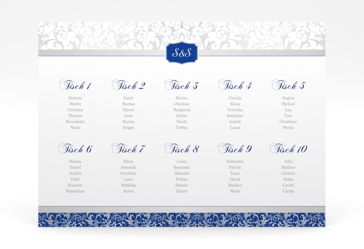 Sitzplan Poster Hochzeit Latina 70 x 50 cm Poster blau