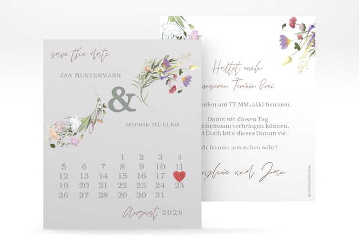 Save the Date-Kalenderblatt Wildblumen Bouquet Kalenderblatt-Karte