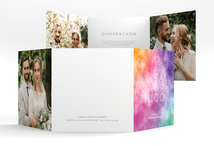 Dankeskarte Hochzeit Colorful quadr. Doppel-Klappkarte hochglanz