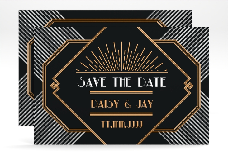 Save the Date-Karte Hochzeit Gatsby A6 Karte quer schwarz im Art Déco Stil der 1920er Jahre