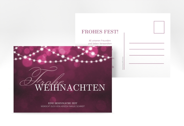 Weihnachtskarte Lichterzauber A6 Postkarte elegant mit Lichterkette und Bokeh